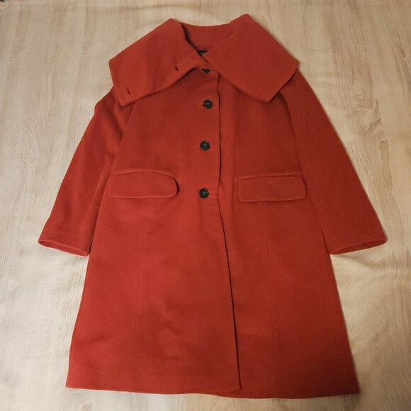 Ann Taylor  Wool Blend Red Long Winter Peacoat Size Large Holiday - Picture 1 of 8